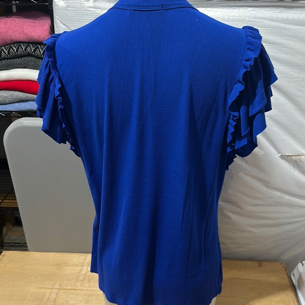 Blue Ruffle Sleeve Women's Top - Picture 4 of 5
